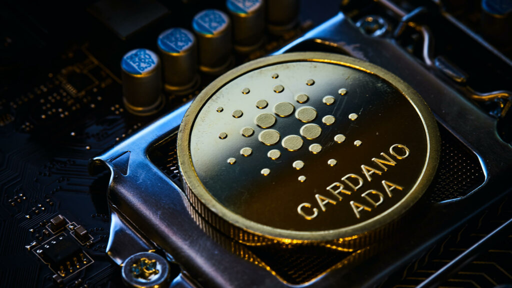 Top cryptocurrency - Cardano coin logo 3D Illustration.