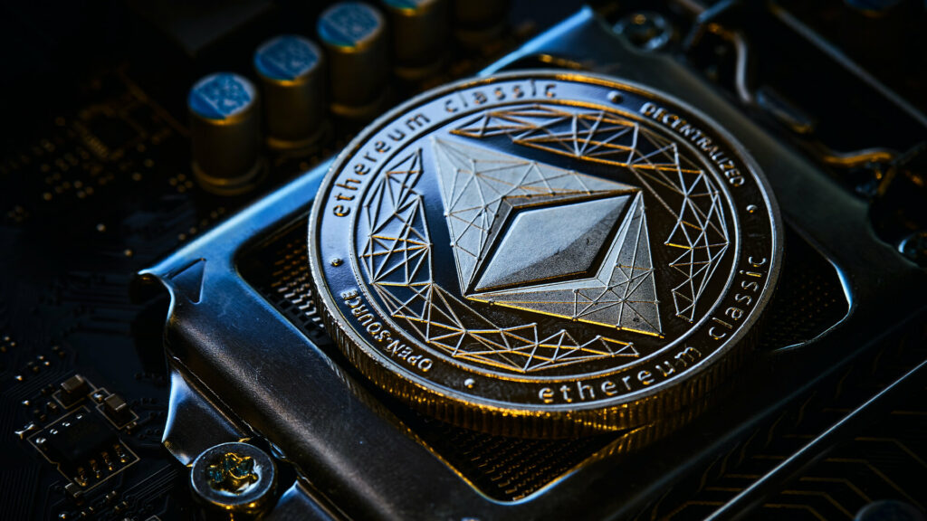 Modern Ethereum coin logo 3D Illustration.