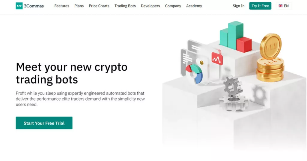 3commas - automated crypto trading bots website landing image