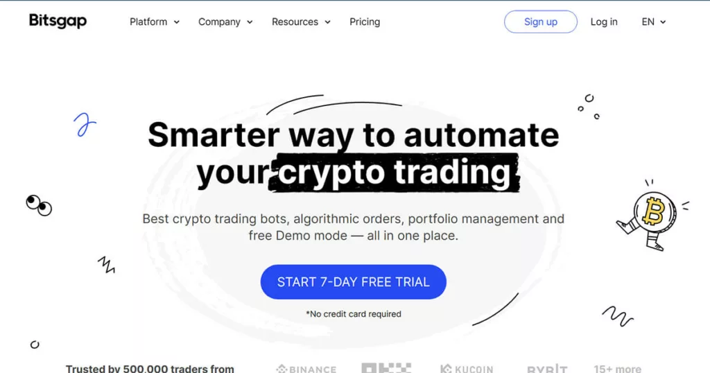 bitsgap - automated crypto trading platform website landing page.