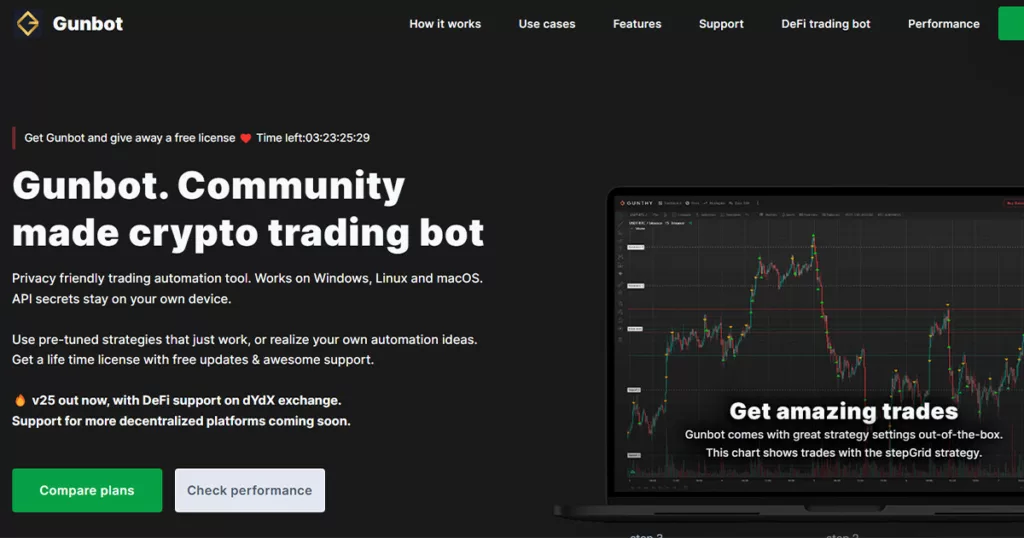 gunbot - crypto trading bot website landing page