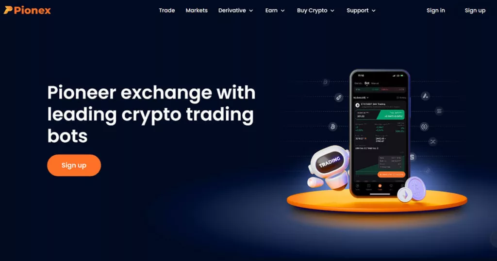 pionex - crypto trading bots website landing page