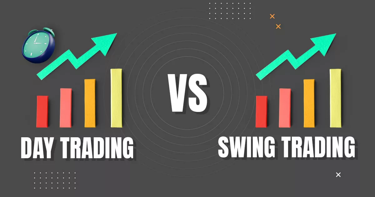 Trading graph Illustration of day trading (left side) vs swing trading (right side)