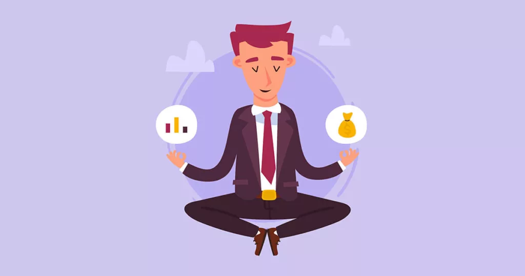 Illustration showing the important aspect of Trading Psychology is to keep calm. The illustration features a calm trader making effective choices between his trades.